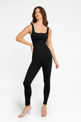Square Neck Sculpting Jumpsuit - Black